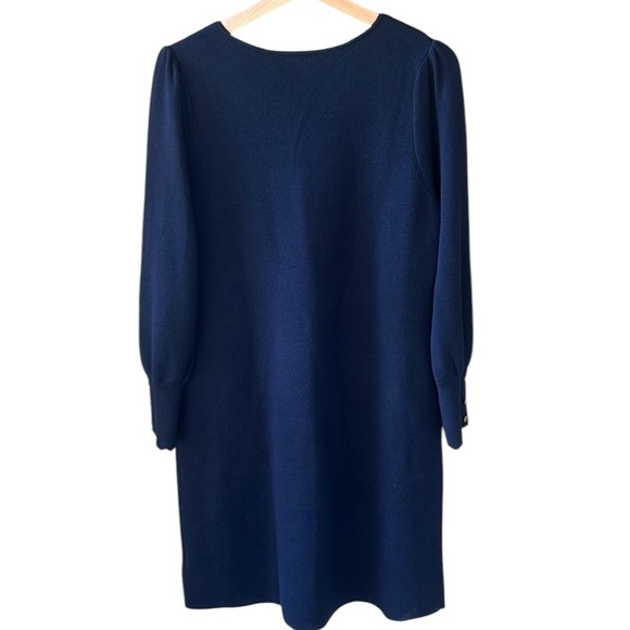 Talbots New w Tag Large Petite Navy 100% Merino Wool V Neck Midi Sweater Dress - Picture 9 of 11